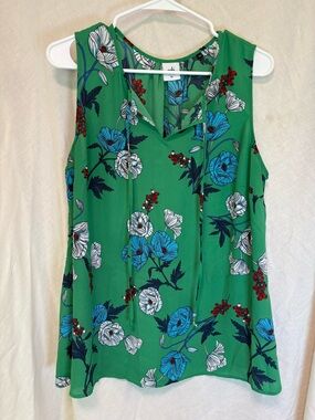 Cabi Size Womens XL Green Blue White Floral Primrose Sleeveless Tank